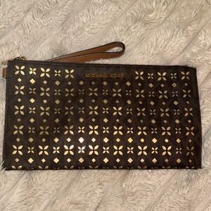 Michael Kors Brown and Gold Patterned Clutch